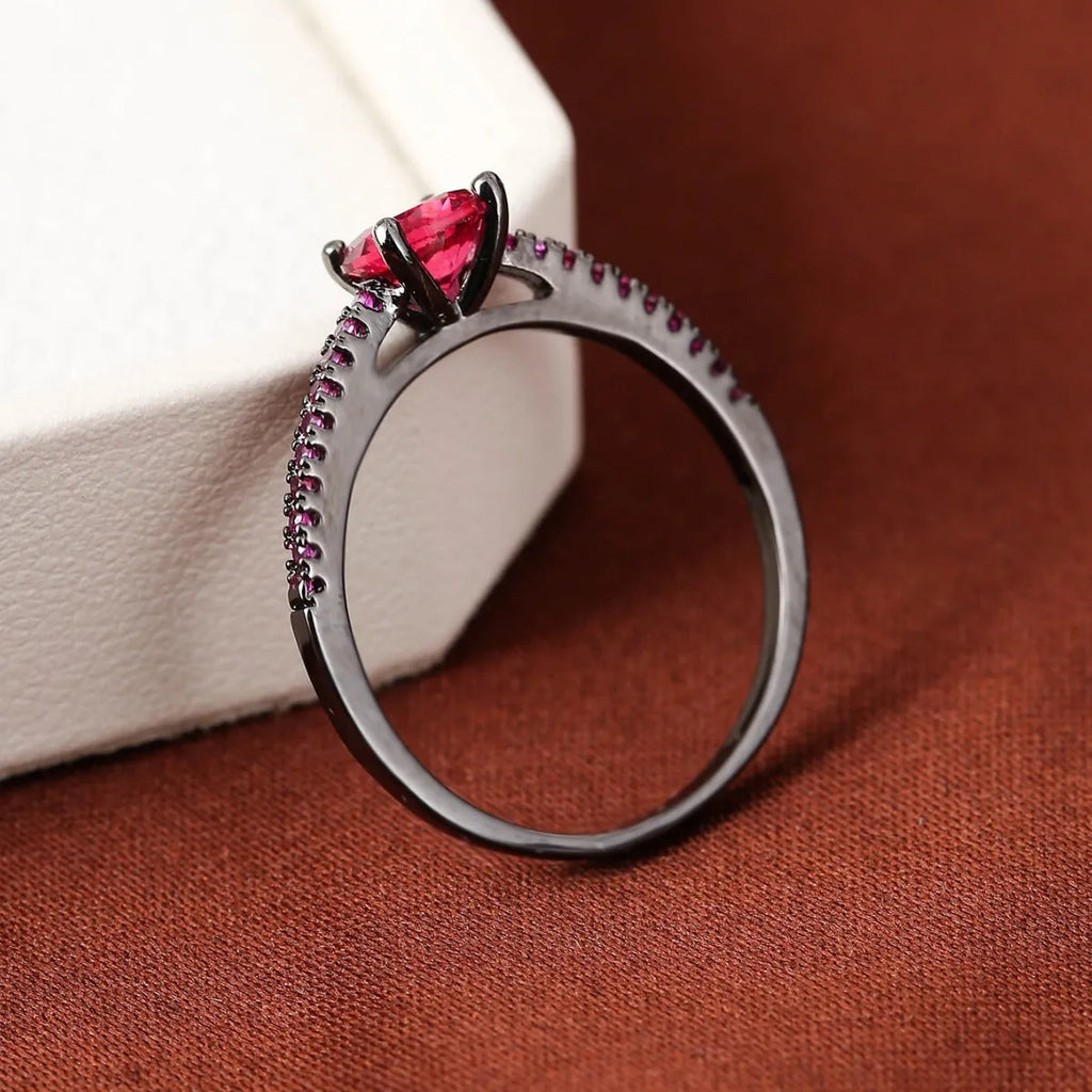 Geometric hexagon copper ring with electroplated finish in gold rose red colour on hand