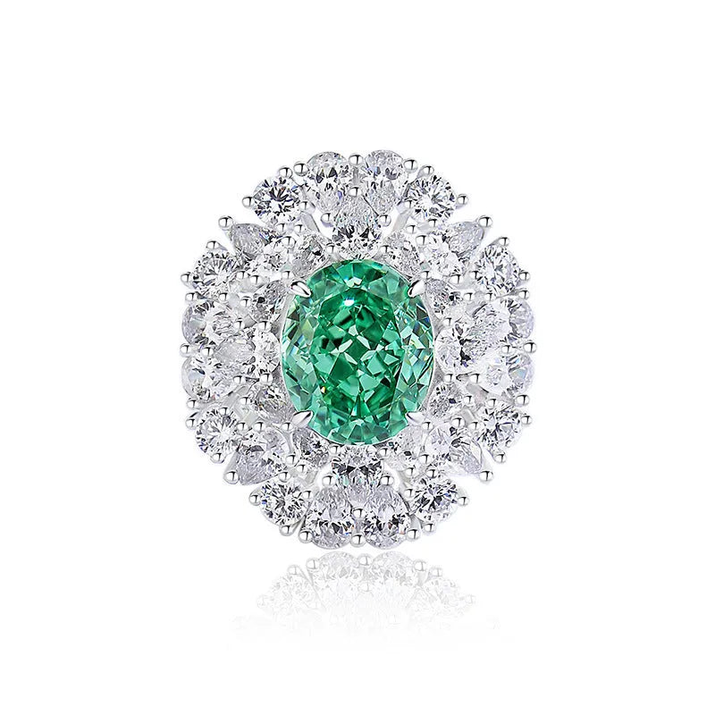 S925 silver geometric ellipse ring with Palai Bahao emerald stone in multiple colour options