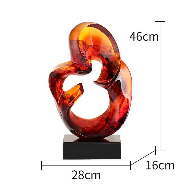Transparent resin craft ornament sculpture in modern style with orange red or blue colour options