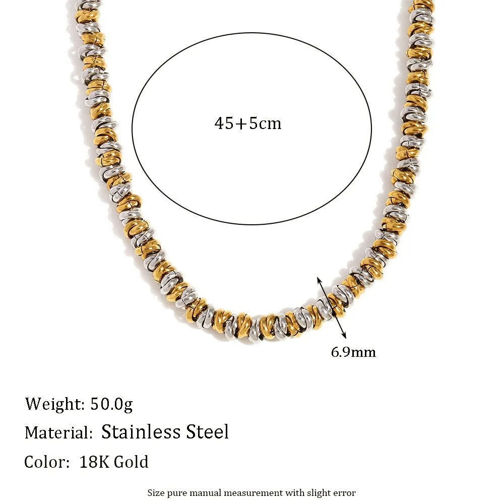Gold electroplated jewellery set with geometric circle earrings, matching necklace and bracelet