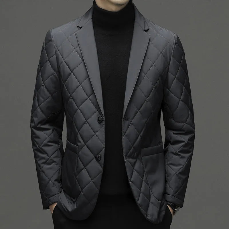 Men's winter down jacket with lapel styling and side seam pockets in solid colours