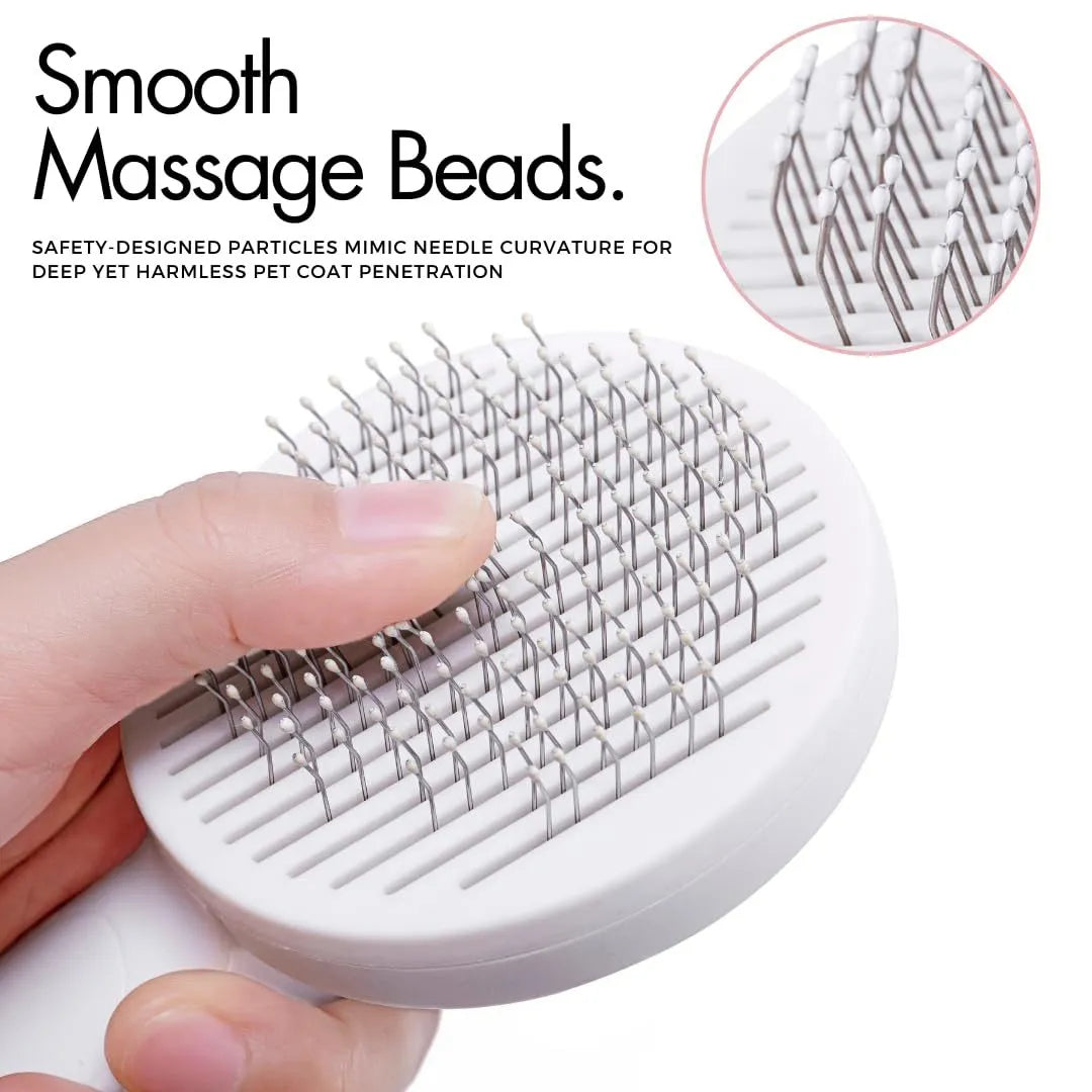 Blue grey pink self-cleaning slicker brush for dogs and cats with ergonomic handle