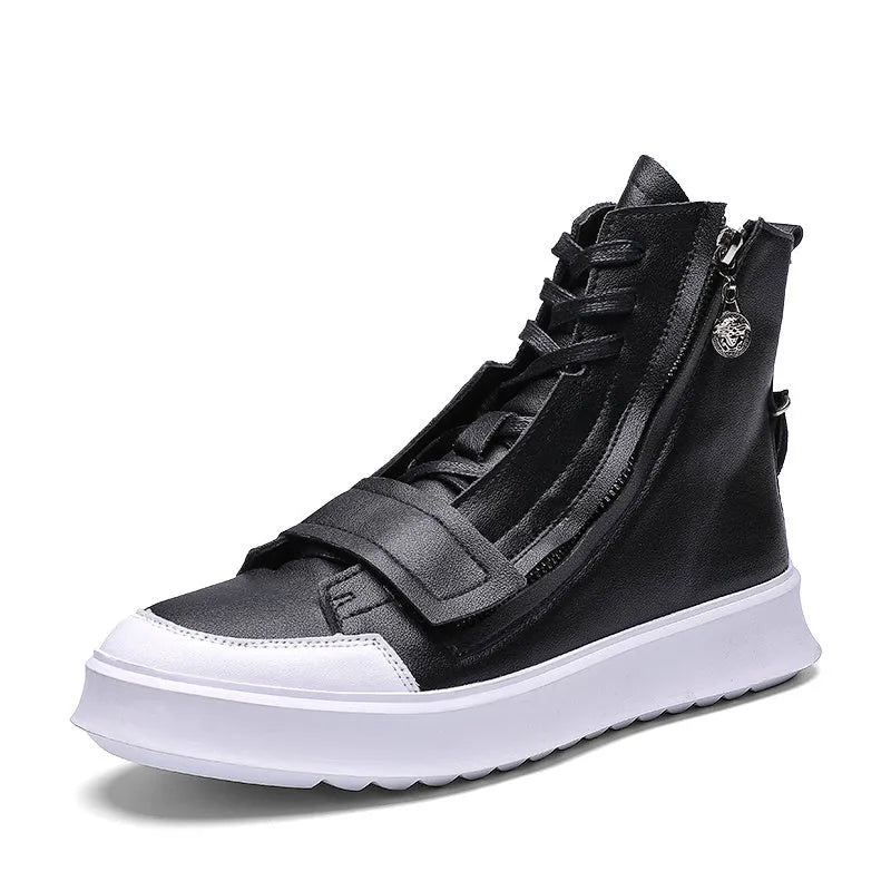 Men's black high-top sneaker style winter ankle boots with a microfiber upper.