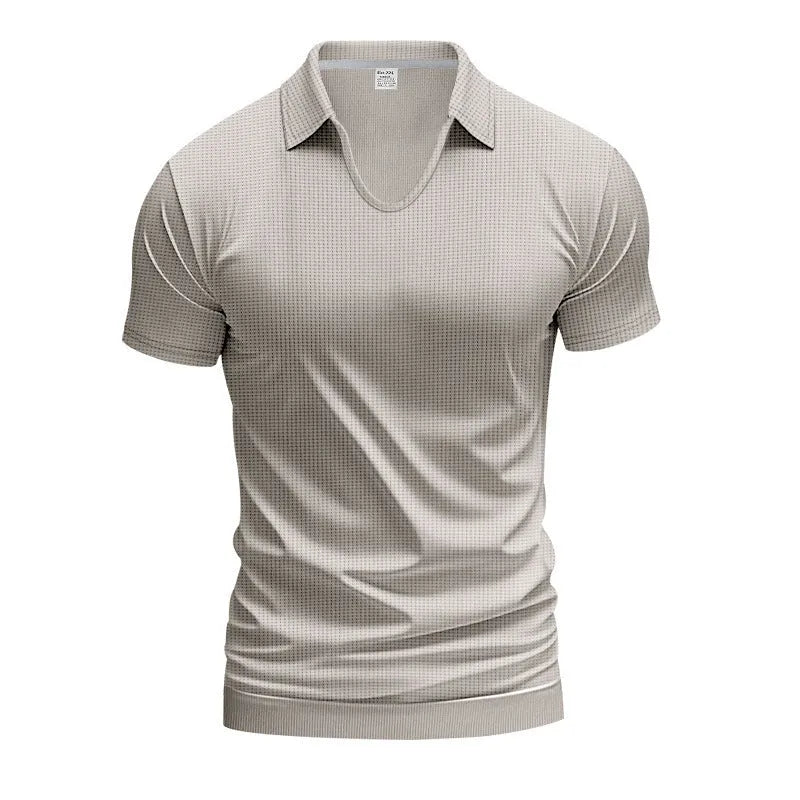 Men's V-neck short sleeve cotton blend top in loose fit with solid colour options