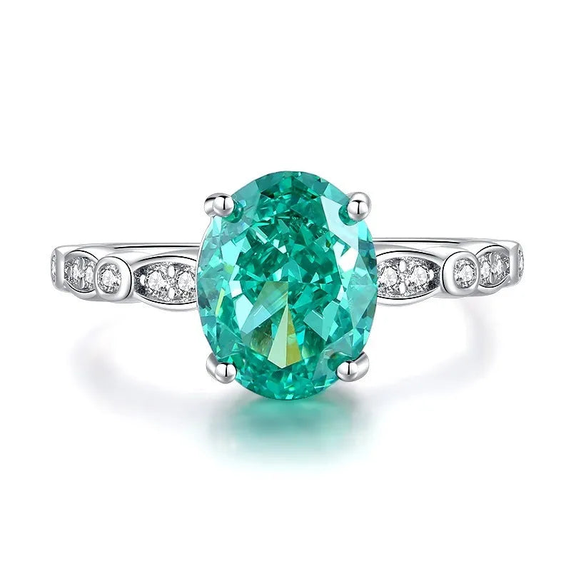 S925 silver geometric ellipse ring with Palai Bahao emerald stone in multiple colour options