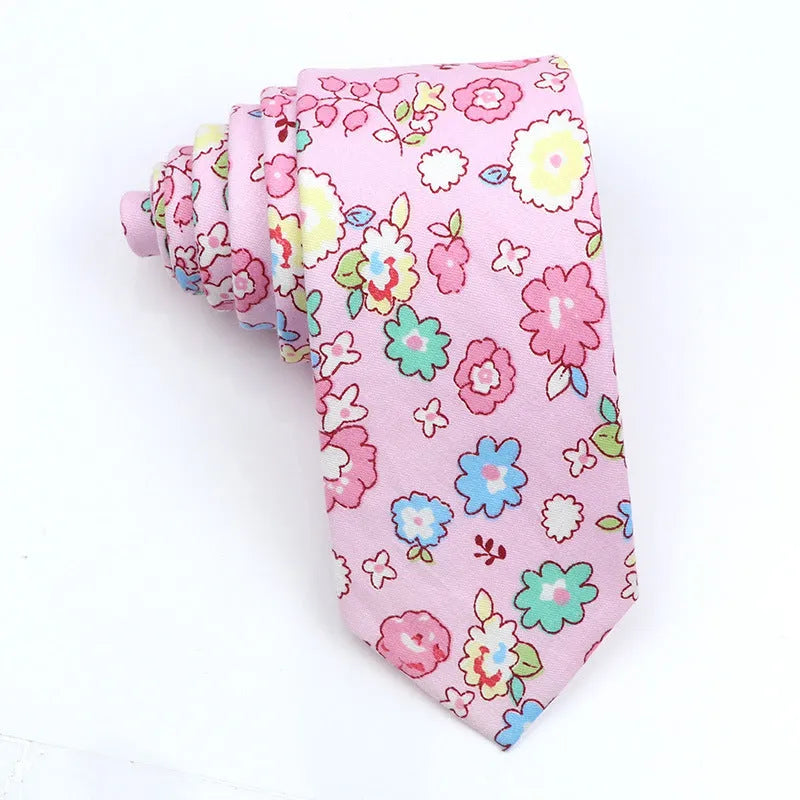 Korean style narrow men's cotton bow tie with a printed cartoon pattern in a selected colour.