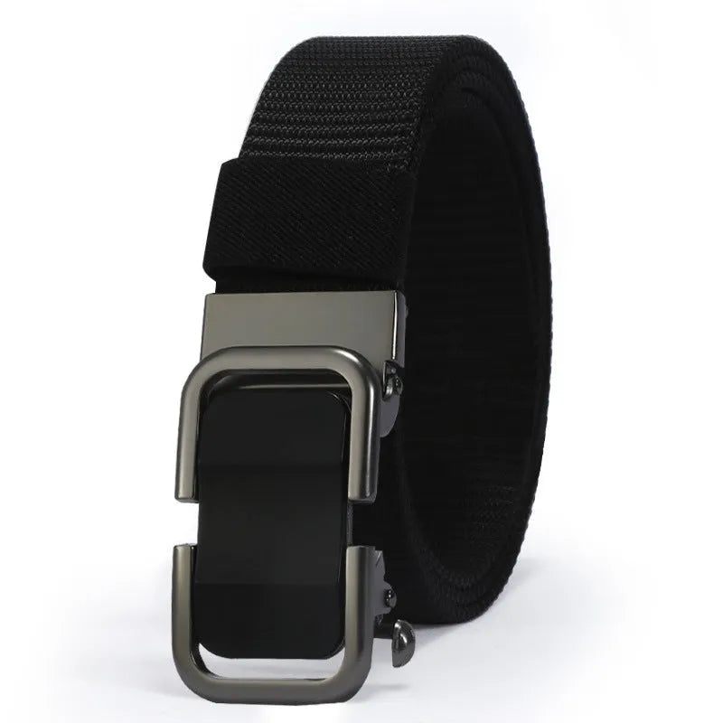 Men's nylon canvas belt with alloy buckle and toothless clasp in khaki colour