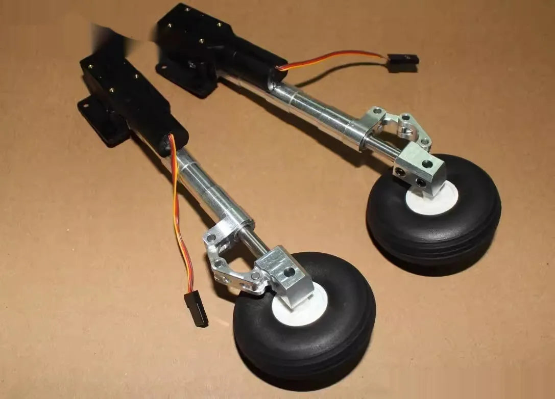 Black alloy retractable landing gear for RC aircraft with shock-absorbing mechanism and adjustable height