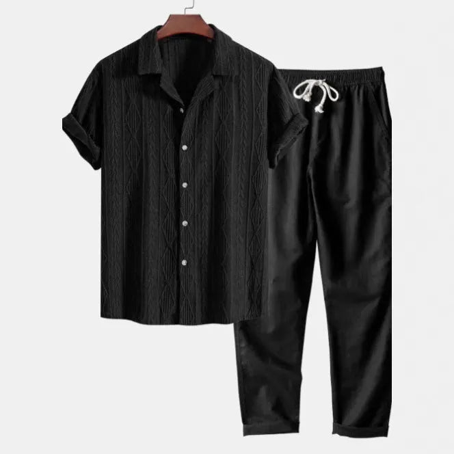 Slim fit camouflage print short-sleeve shirt and trousers casual suit set