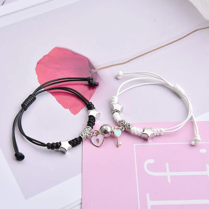 Electroplated alloy suction cup couple bracelets with crown and diamond designs