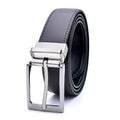 Men's dark brown and black genuine leather belt with a rotating alloy pin buckle