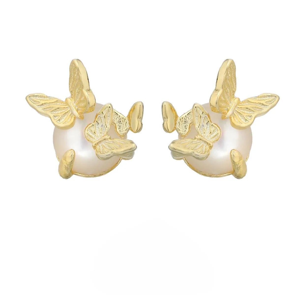 Butterfly design ear studs in 925 silver with electroplated gold or white gold colour finishes