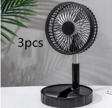 Black portable telescopic folding fan extended to full height with control panel visible