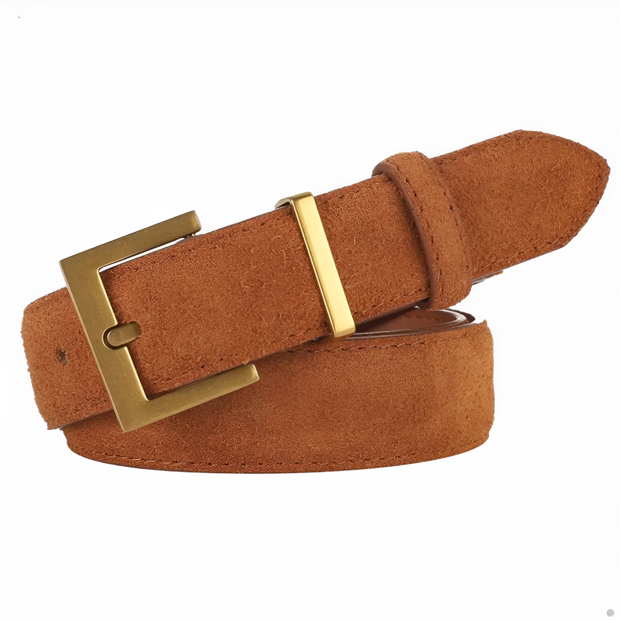 Ladies' genuine leather pin buckle belt with quadrilateral alloy fastener in black, caramel or brown colours