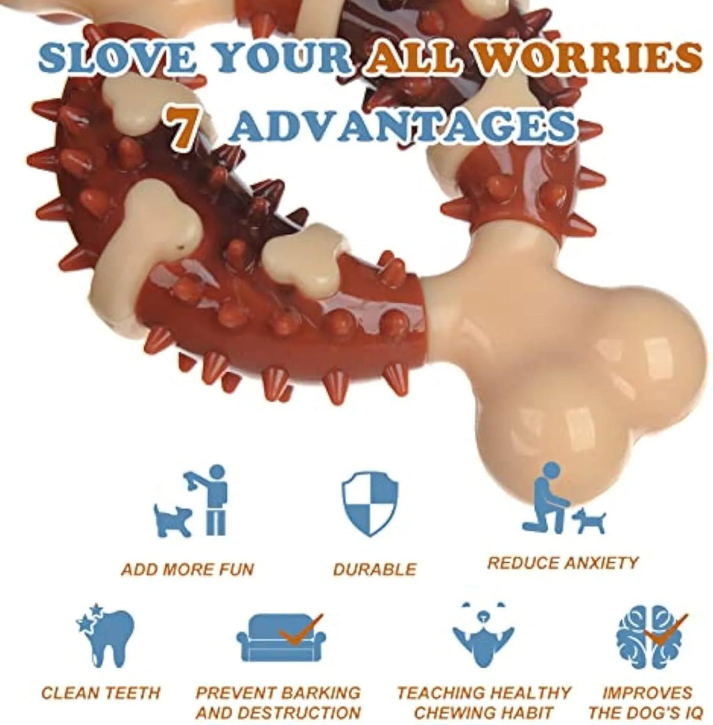 Natural rubber bone-shaped dog molar chew toy in two sizes for teeth grinding and anxiety relief