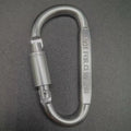 A D-type aluminium locking carabiner with an 8cm flat profile on a neutral background.