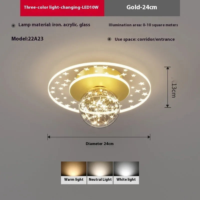 Modern simplicity corridor ceiling lamp in gold finish with colour changing LED lighting