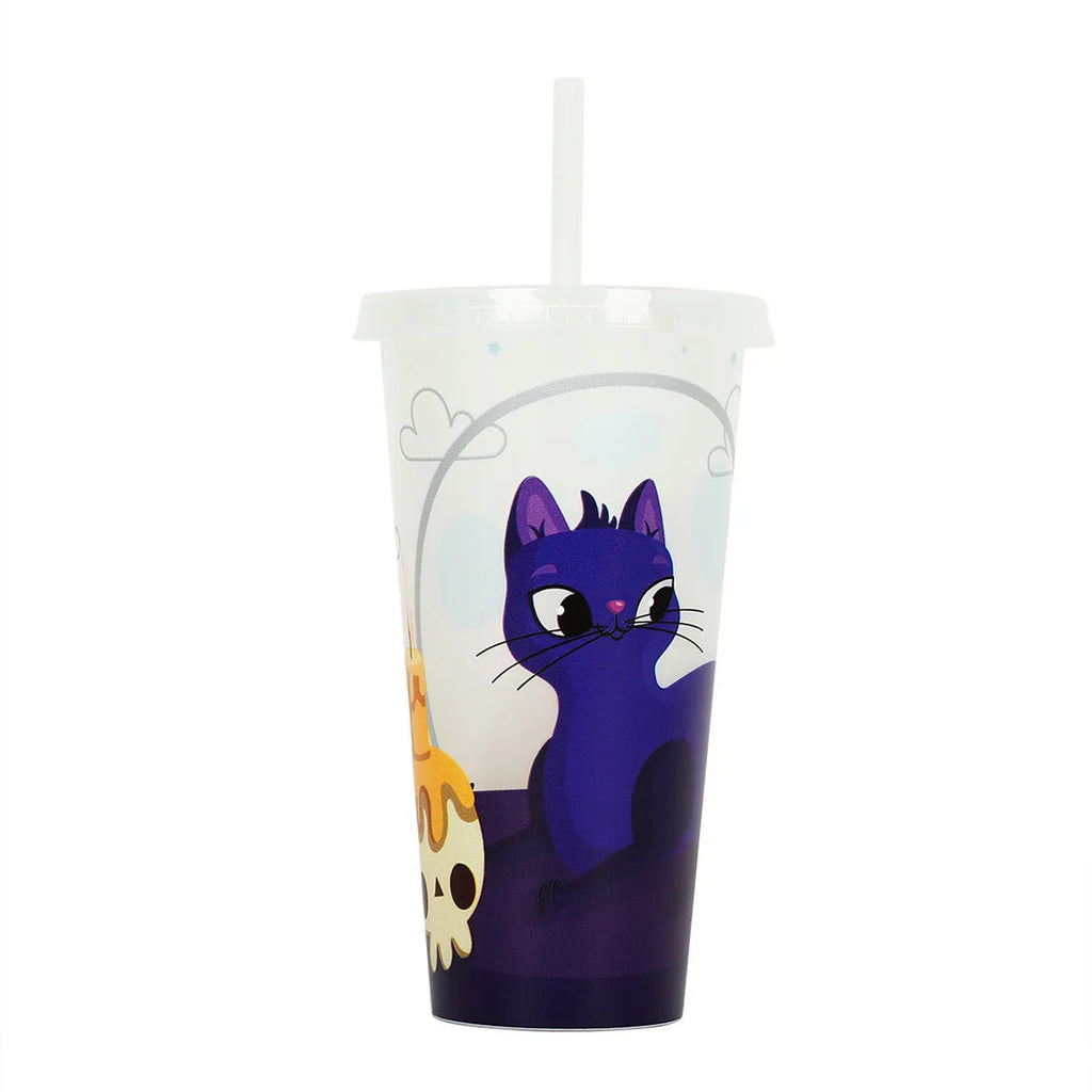 720ml Halloween luminous straw cup with cylindrical plastic design and built-in drinking straw
