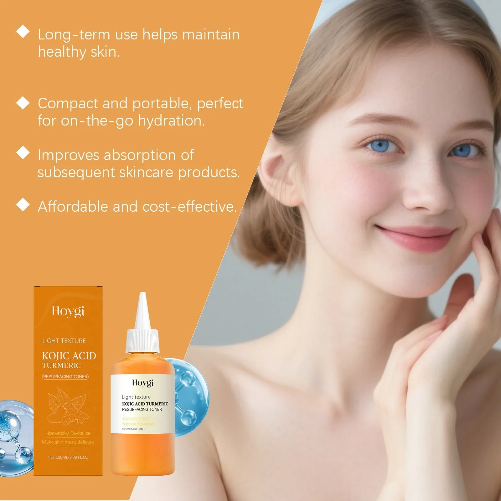 Turmeric moisturising water facial toner in 100ml bottle with 4.3x13.4cm packaging