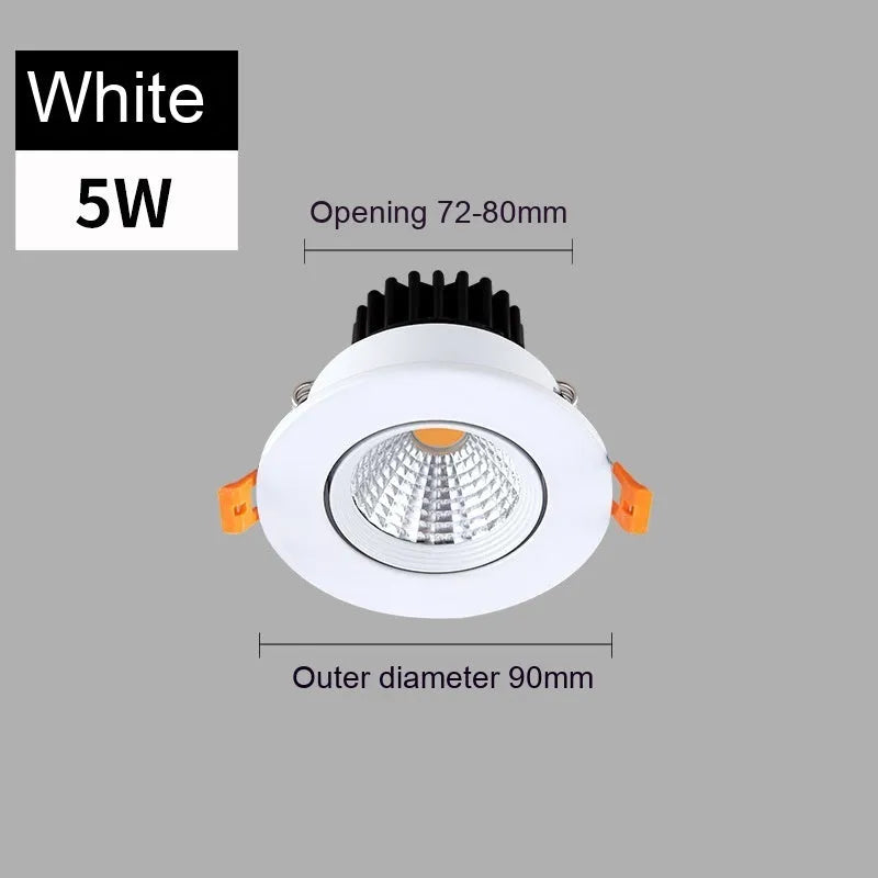 White aluminium LED recessed ceiling spotlight with three colour light settings