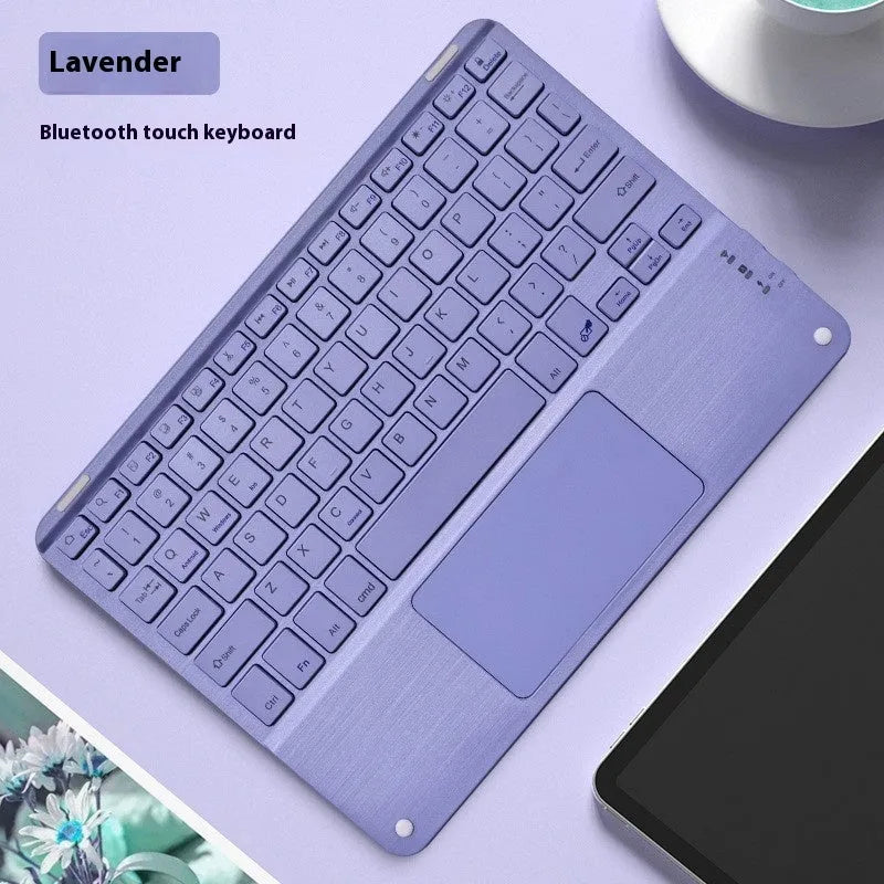 Square Hat Touch Bluetooth wireless keyboard showing multiple colour finish options on a desk