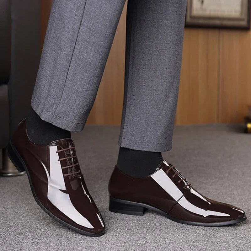 Men's black and brown business formal leather shoes with classic toe shape