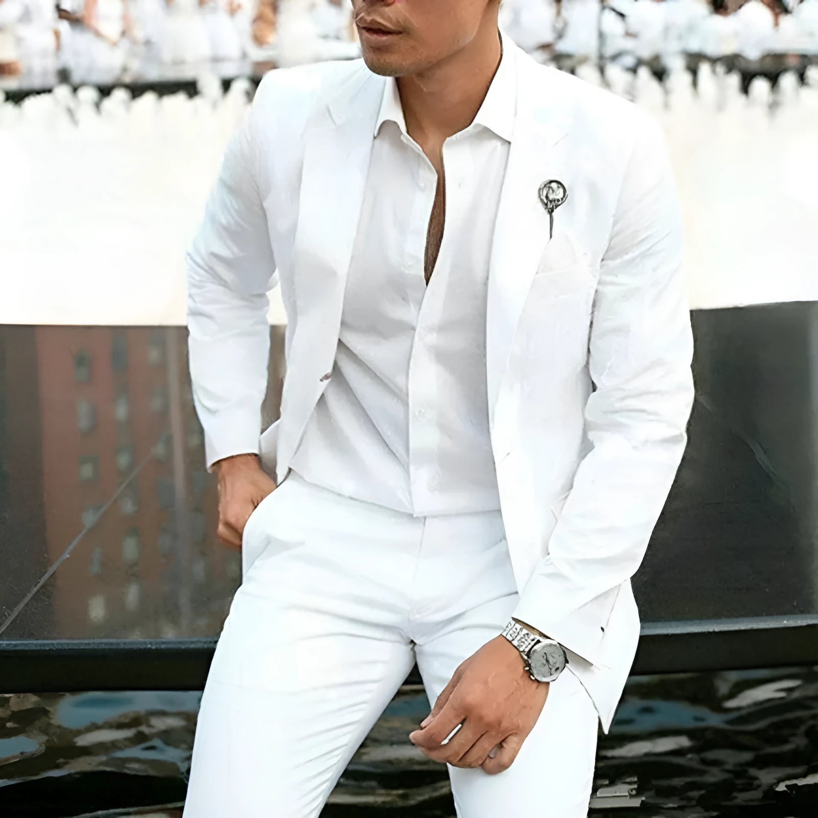 Men's white slim fit two-piece wedding suit set for spring ceremonies