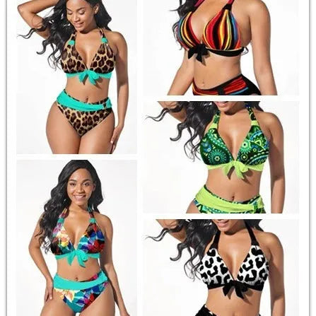 Women's colourful printed plus size bikini swimming suit with matching top and bottom