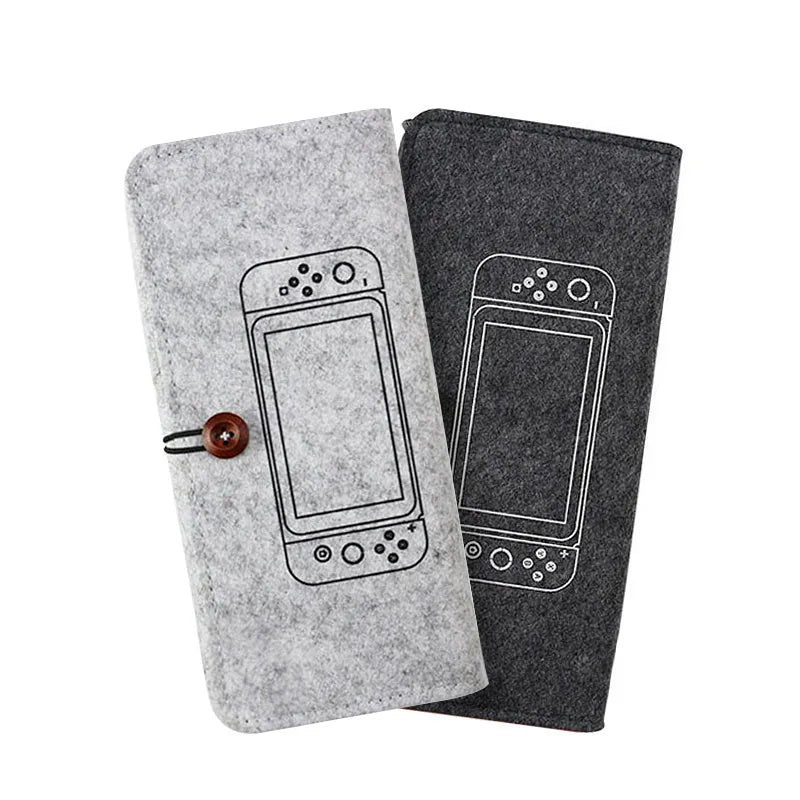 Black felt pouch bag for Nintendo Switch with game card slots and double layer storage compartments
