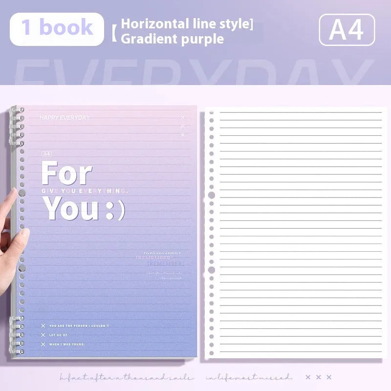Gradient coloured removable coil notebook with PP cover in green, blue, pink, or purple options