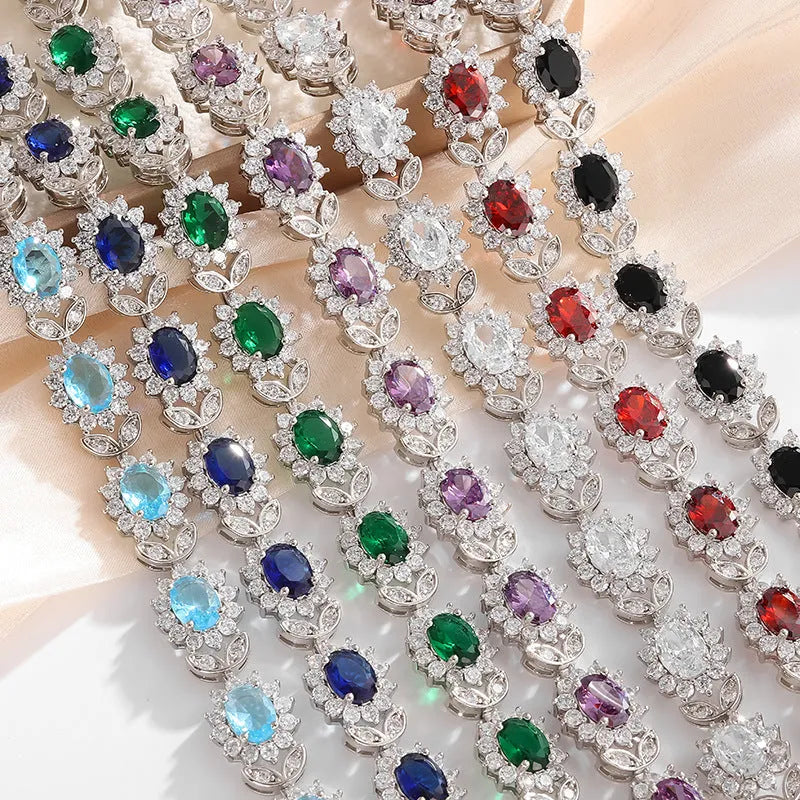 Simple inlaid zircon bracelet for women in environmentally friendly alloy, showing one of nine colour options.
