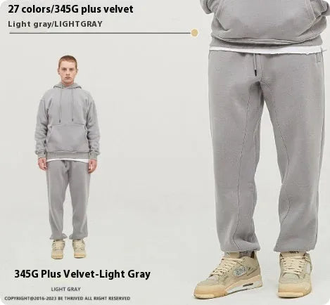 Men's solid colour cotton velvet sweatpants with ankle band design in dark brown