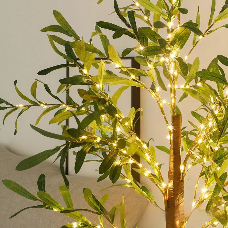 1.8 metre tall simulation olive leaf tree lamp with warm white LED lights for courtyard decoration