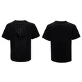 Men's drum black V-neck t-shirt with hollow out design and loose fit