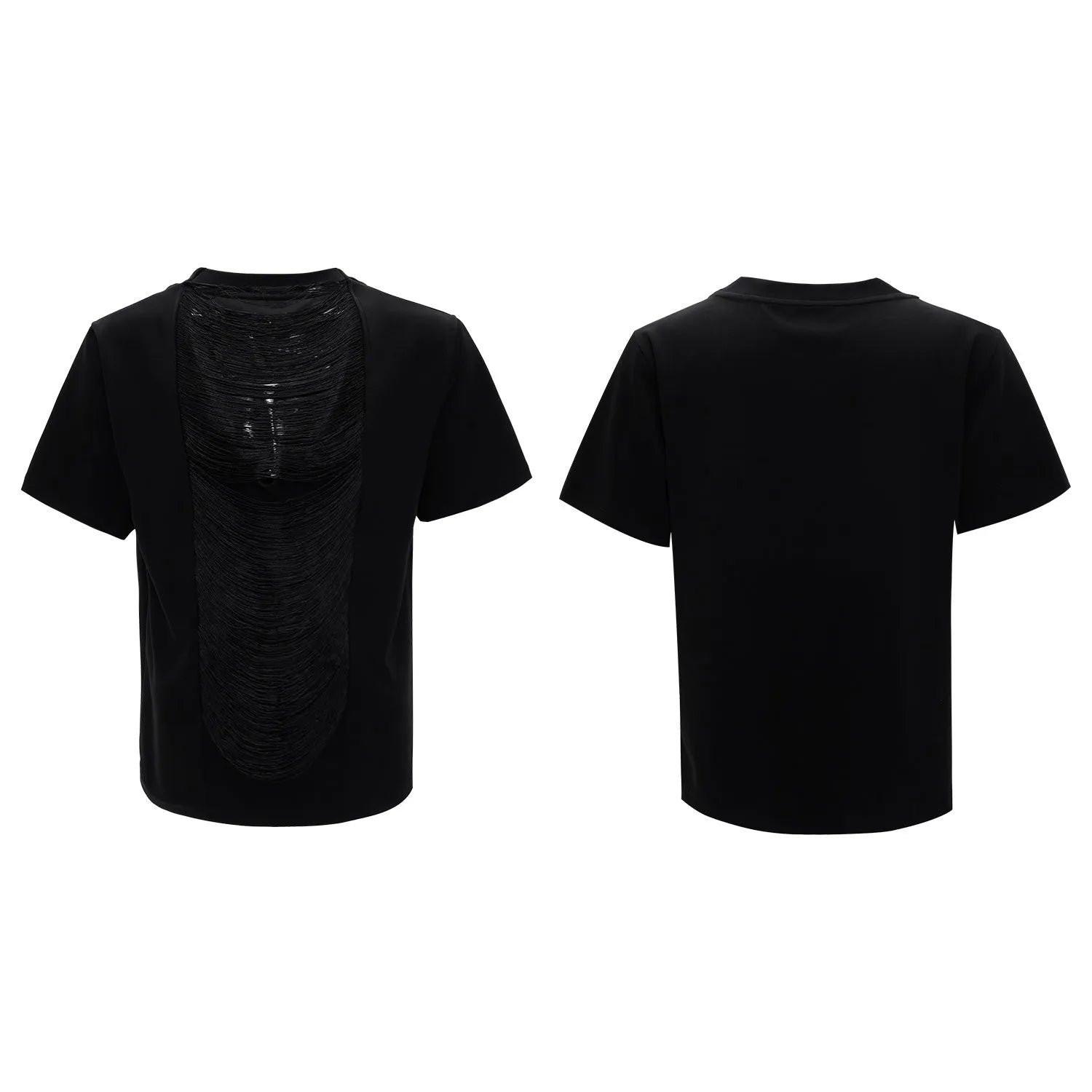 Men's drum black V-neck t-shirt with hollow out design and loose fit