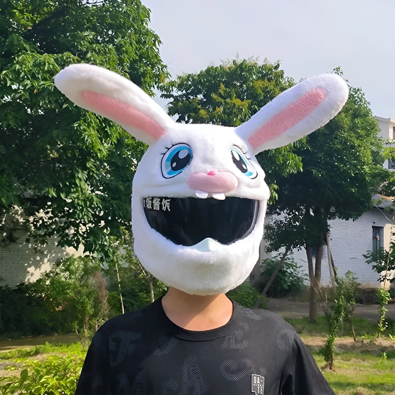 White rabbit head decorative cover for electric motorcycle helmet with PP cotton exterior