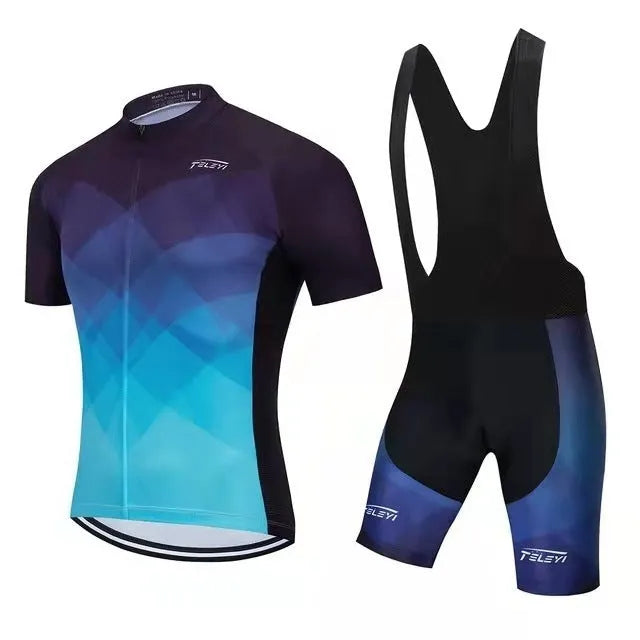 Cycling jersey and pants set with moisture-wicking fabric in various colour options