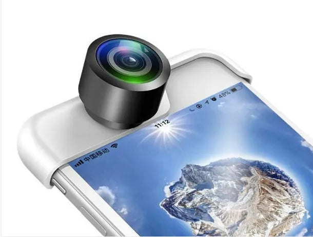 Panoramic camera lens accessory for Apple iPhone models with 360-degree photography capability