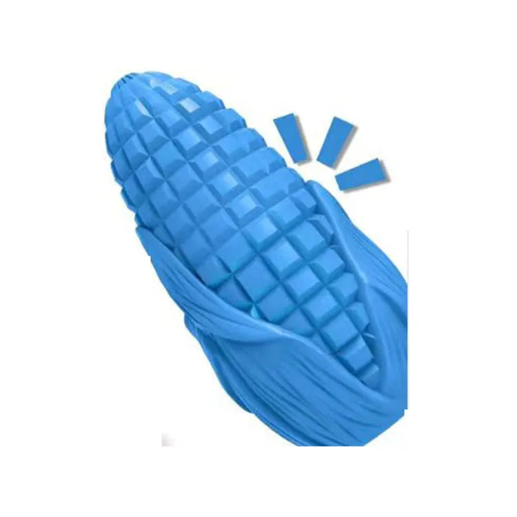 Blue and yellow corn stick dog chew toy for medium large breed aggressive chewers