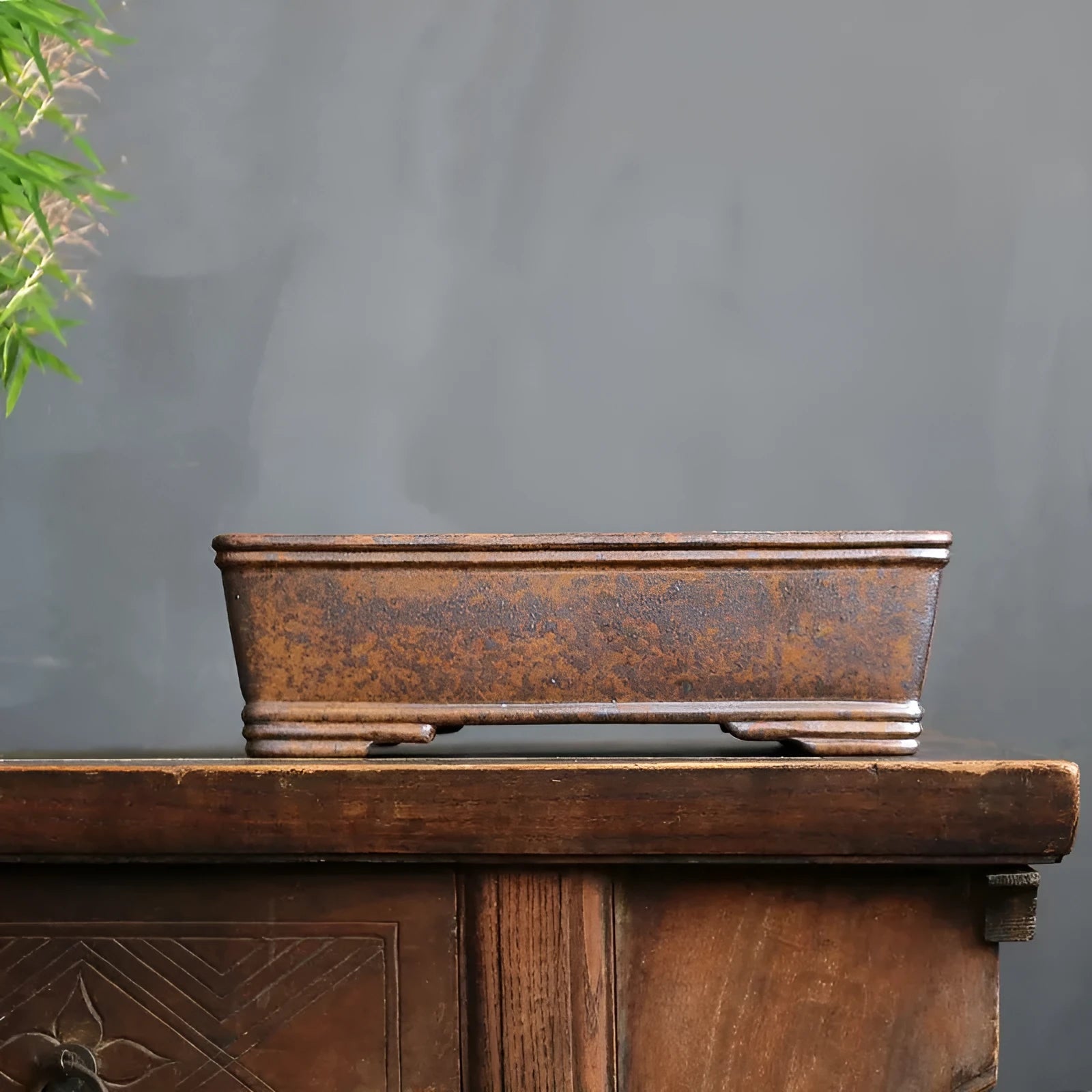 Purple sand rectangular bonsai pot with five-line basin design for pine or cypress trees
