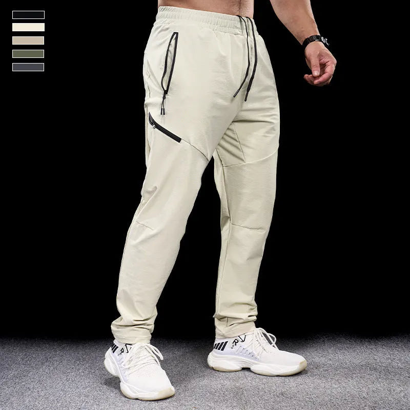 Men's waterproof quick-drying nylon workout trousers in army green for sports and running