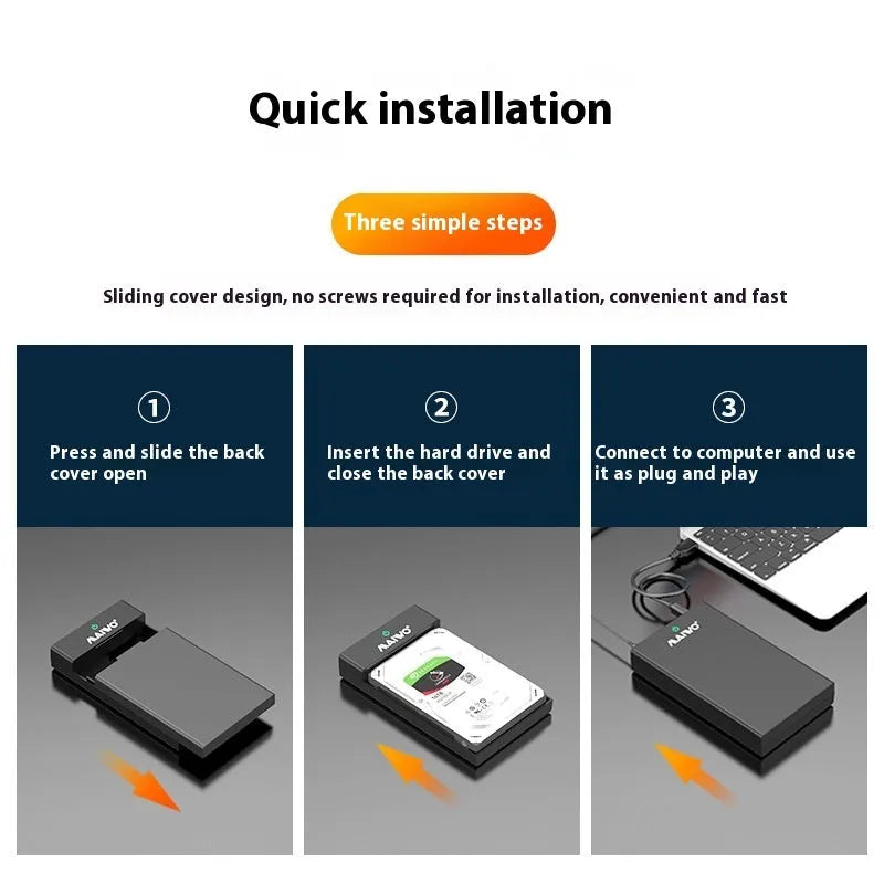 3.5 inch USB 3.0 SATA hard disk enclosure in two-tone colour with power supply and cable