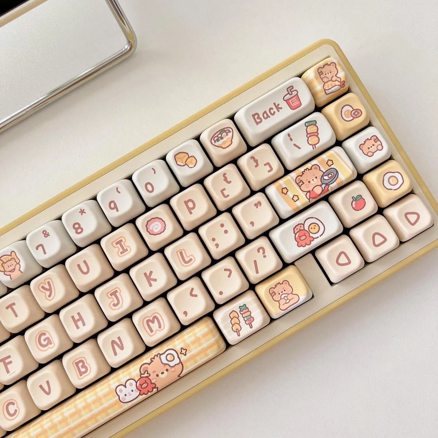 Rabbit Bear Restaurant themed 140-piece PBT plastic keycap set with EOA height profile for mechanical keyboards