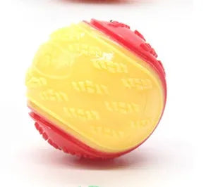 TPR rubber dog toy ball in two-tone colours with sound-making function for chewing and training