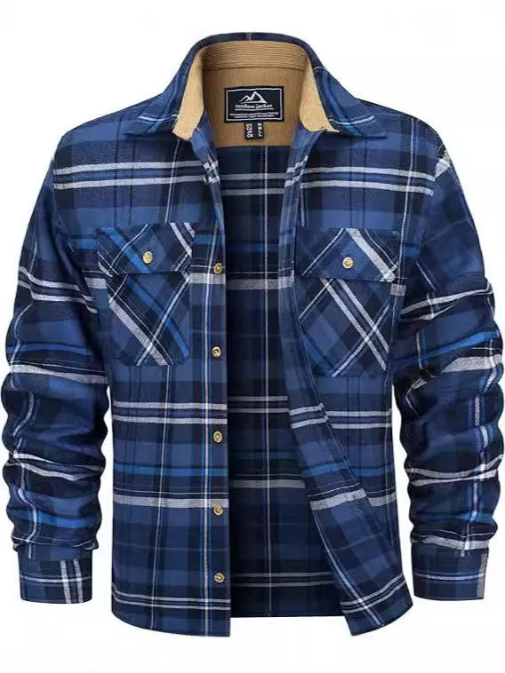 Men's plaid flannel button shirt cardigan style in multiple colour options sizes S to 5XL