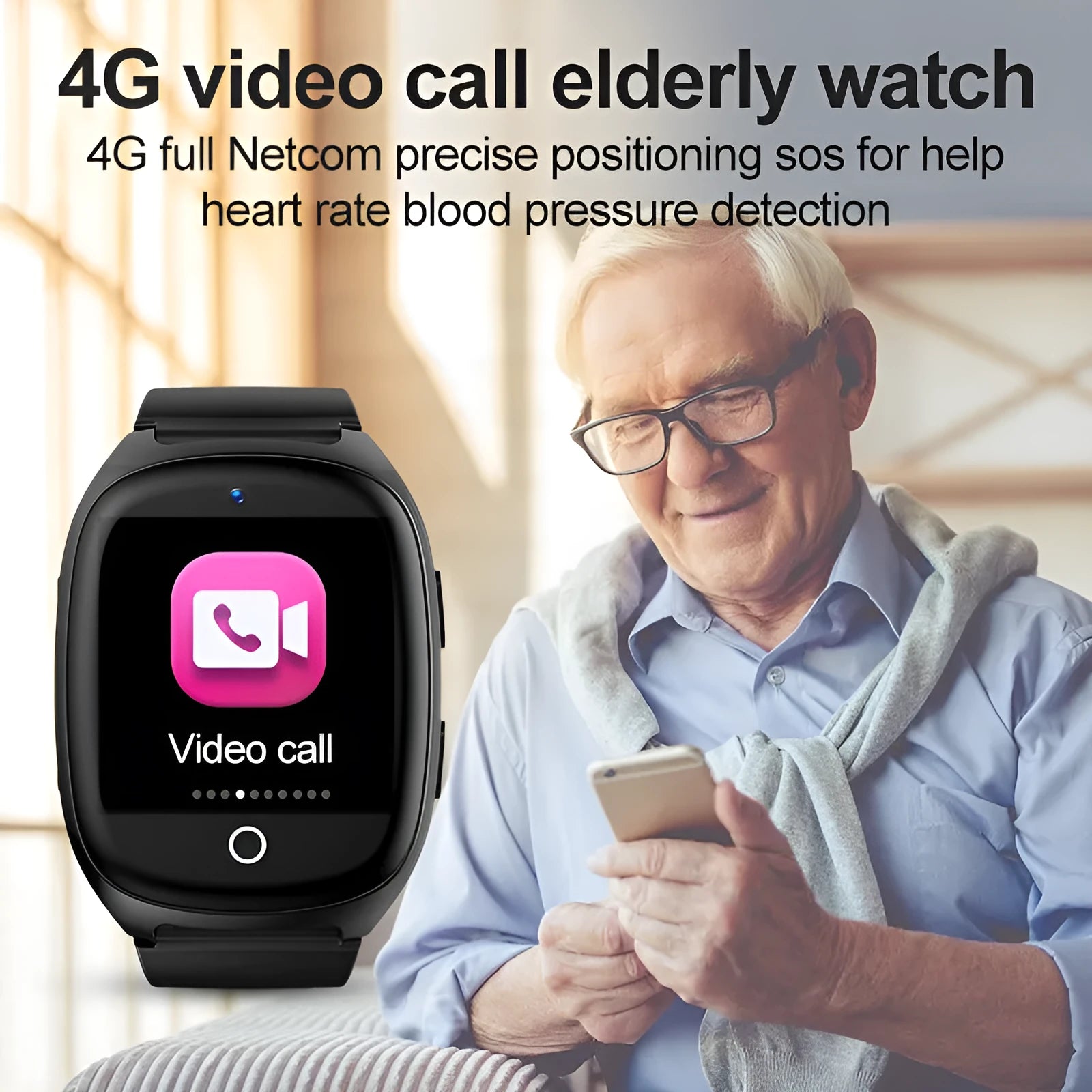 Black GPS tracker smartwatch with a 1.54-inch touch screen displaying a watch face.