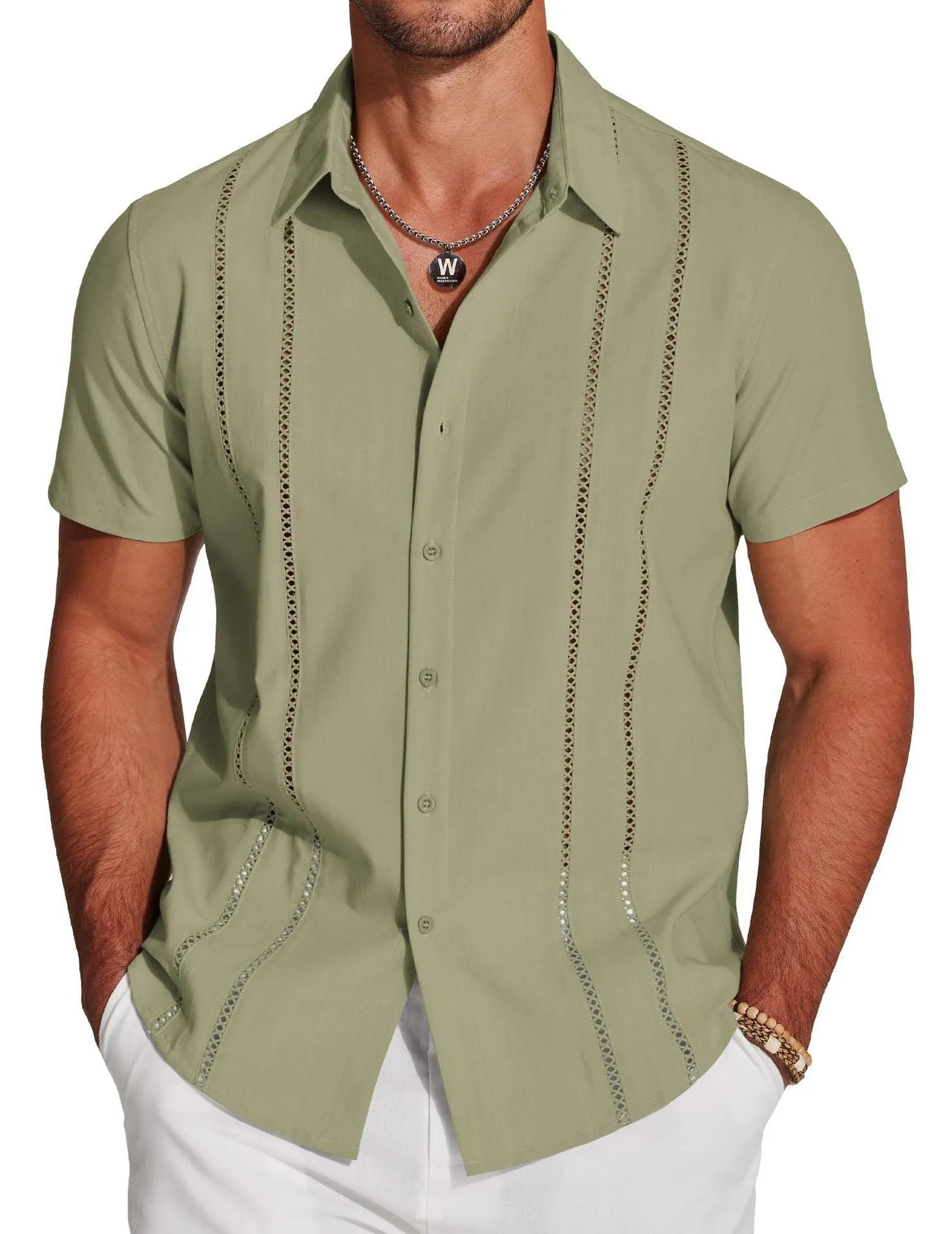 Men's slim fit short sleeve Hawaiian shirt with digital print pattern
