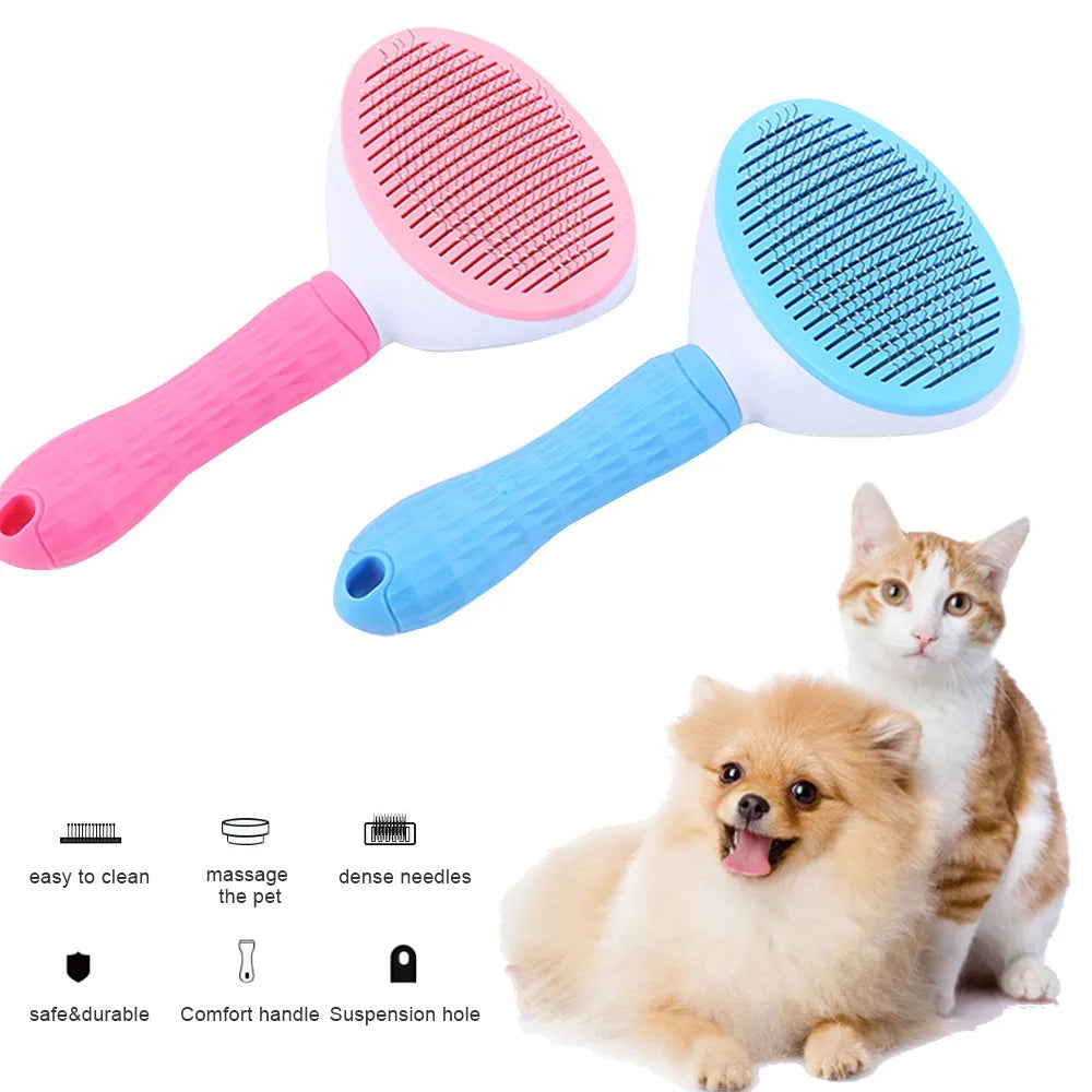 Self-cleaning pet comb with thick steel needle and ABS TPR handle