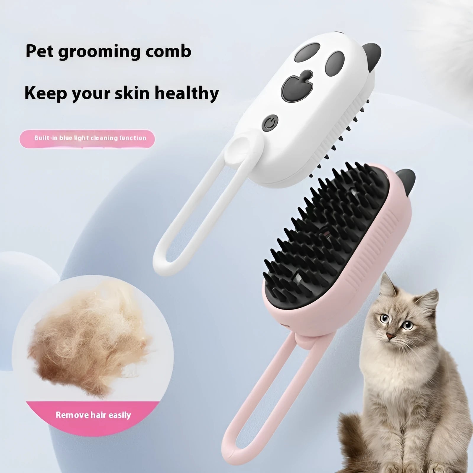 Avocado green pet grooming spray brush with massage nodes and integrated 20ml bottle