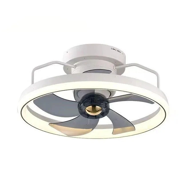 Modern flush mount ceiling fan with integrated light, 500mm diameter with acrylic shade and PC blades.